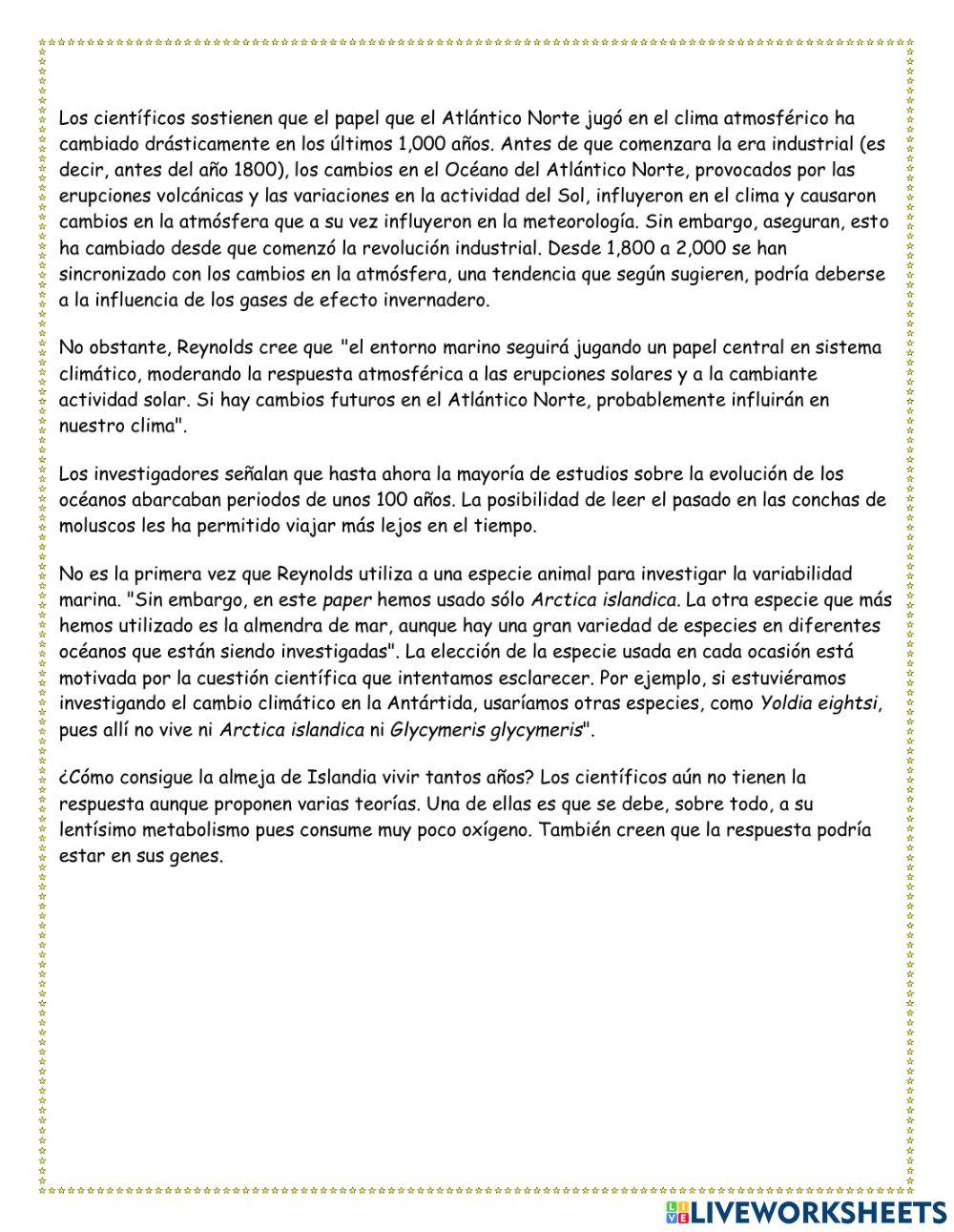 Lectura - La Almeja Que Vive 50 Años