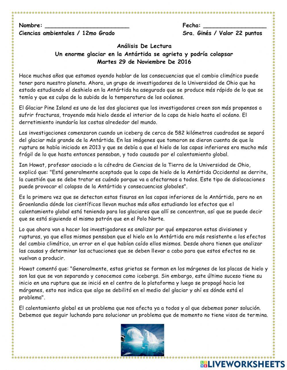 Lectura - Enorme Glaciar En La Antártida
