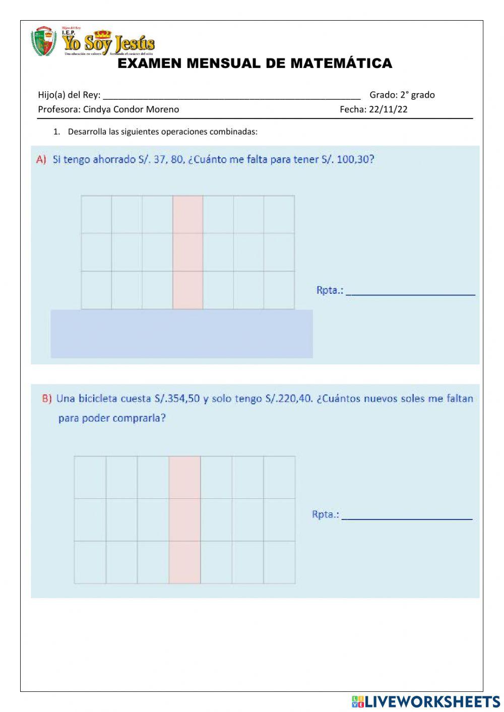 Examen de matemática