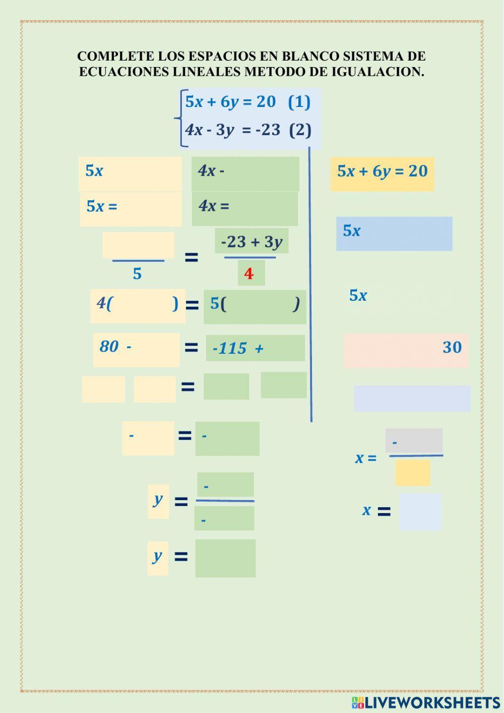 Evaluacion de sistyema de ecuaciones 2 x 2