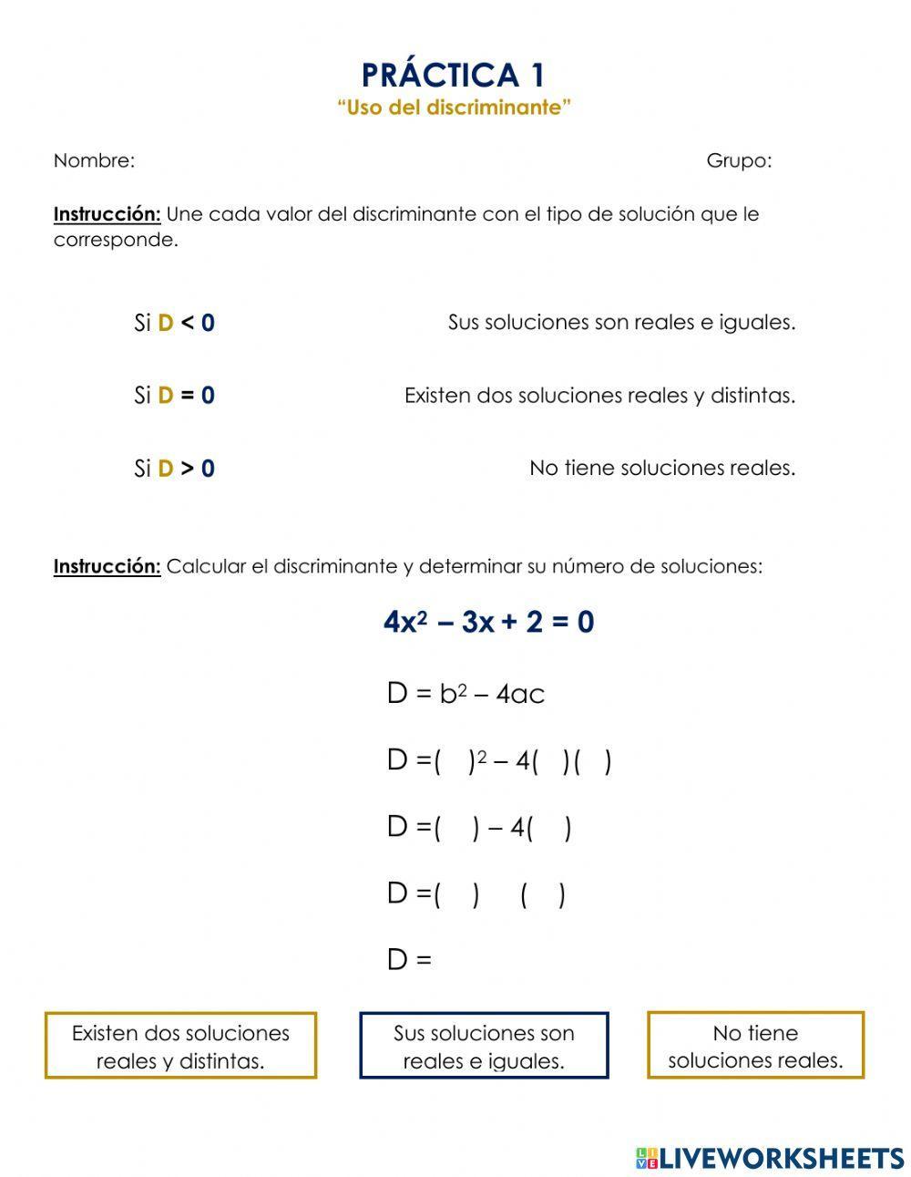 Práctica de clase 1 -Uso del discriminante-