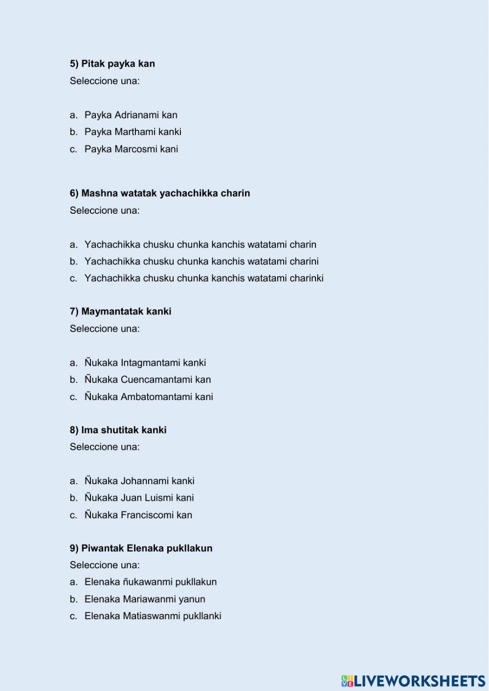 Kanchis niki ruray – ejercicio 7