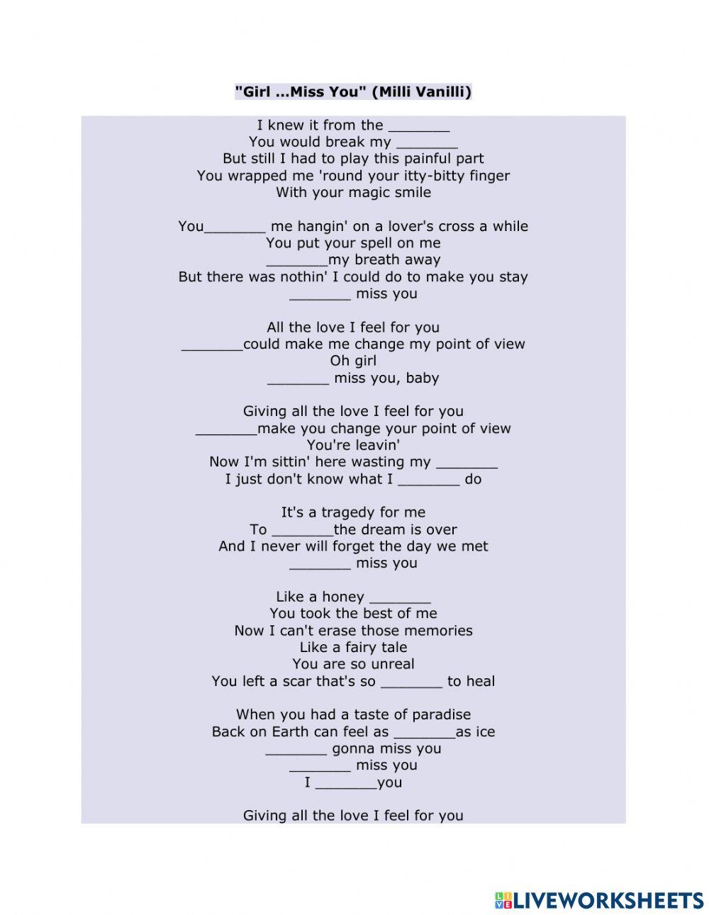 2221448 | Girl I&rsquo;m gonna miss you - Lyrics page | xxnakke