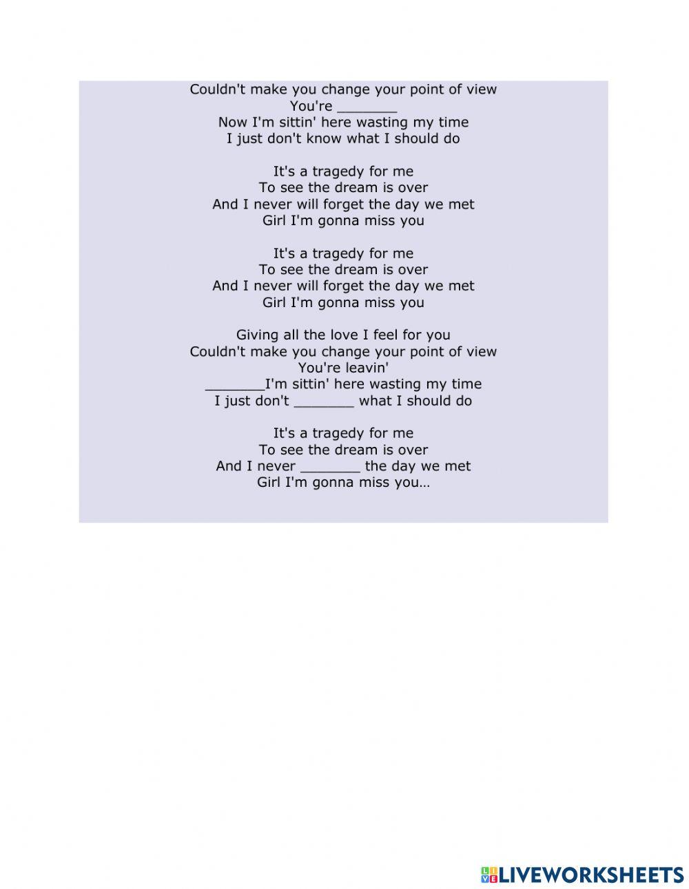 Girl I'm gonna miss you - Lyrics page