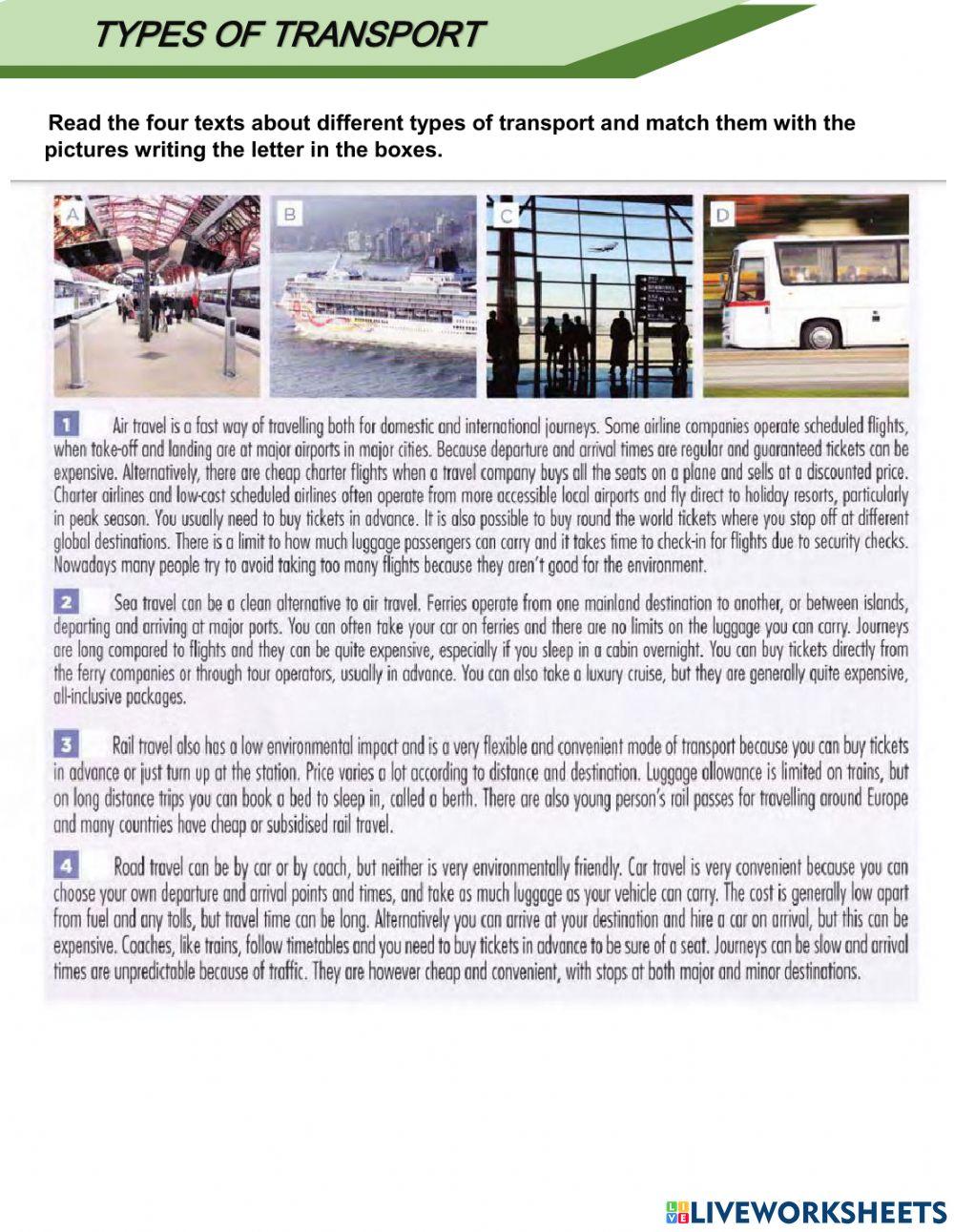Types of transport activity for High level | Live Worksheets