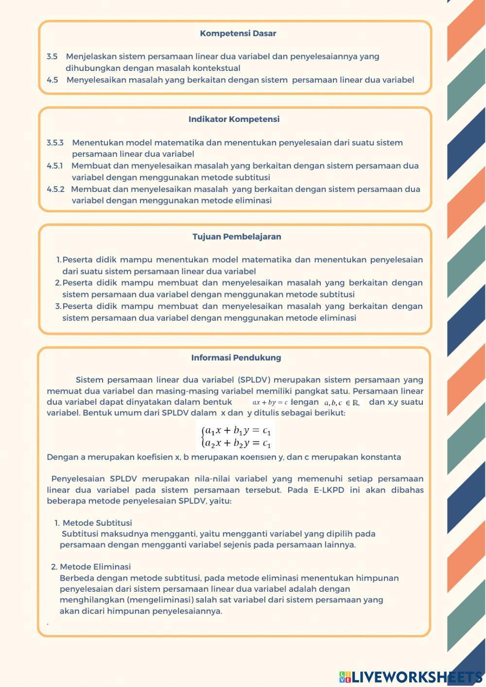 E-LKPD berbasis Discovery Learning materi SPLDV