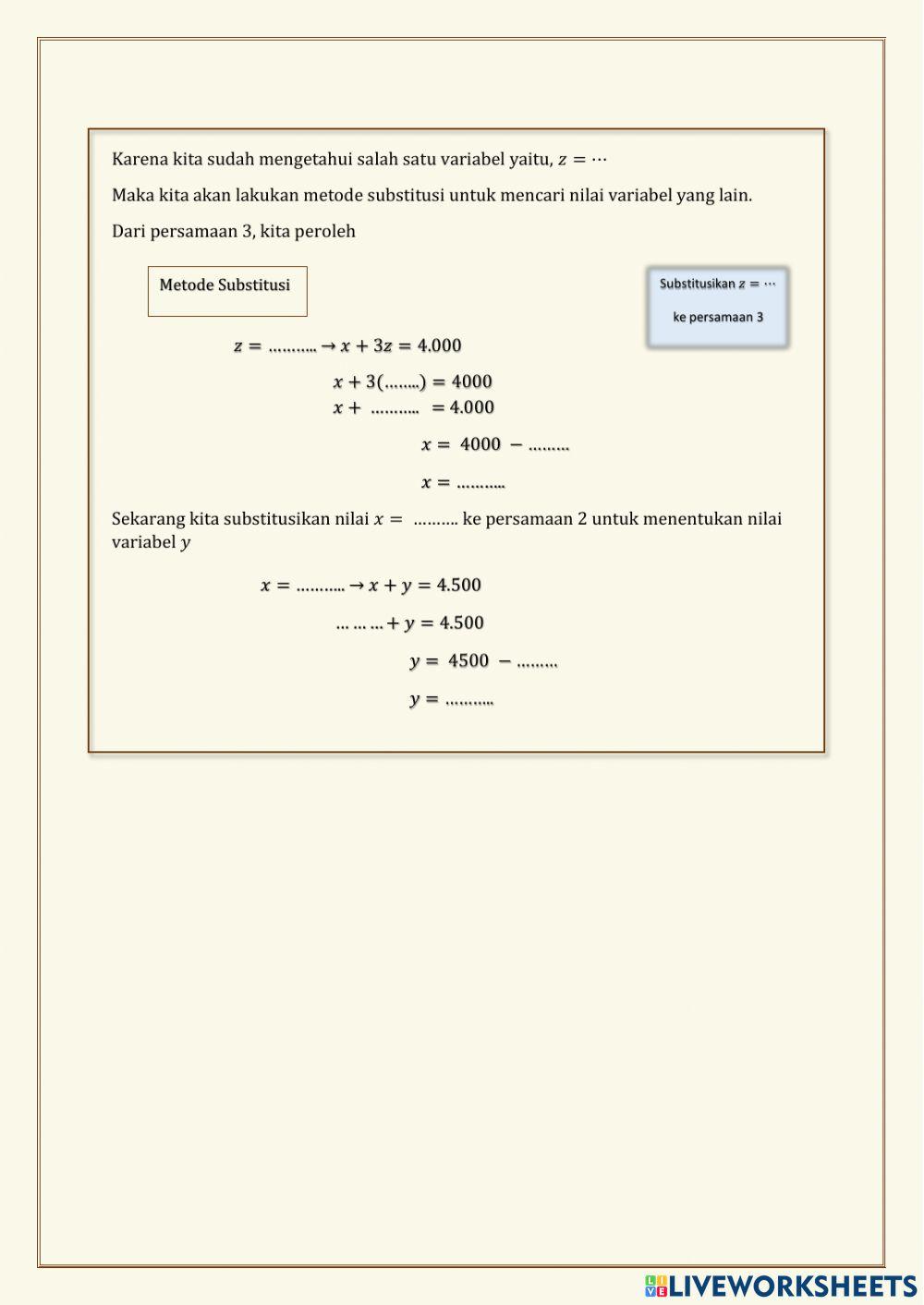 Sistem Persamaan Linear Tiga Variabel