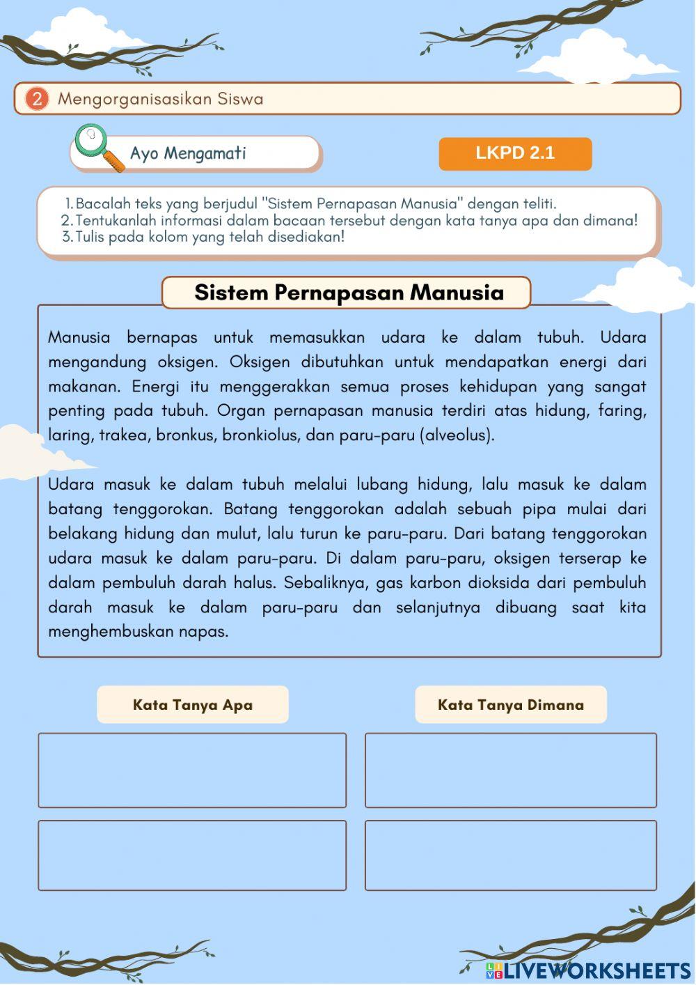 Sistem Pernapasan Manusia Kelas 5 Tema 2 Subtema 1