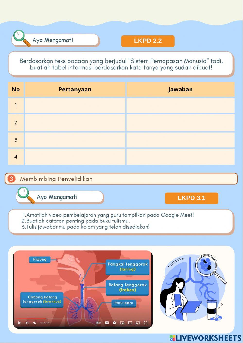 Sistem Pernapasan Manusia Kelas 5 Tema 2 Subtema 1