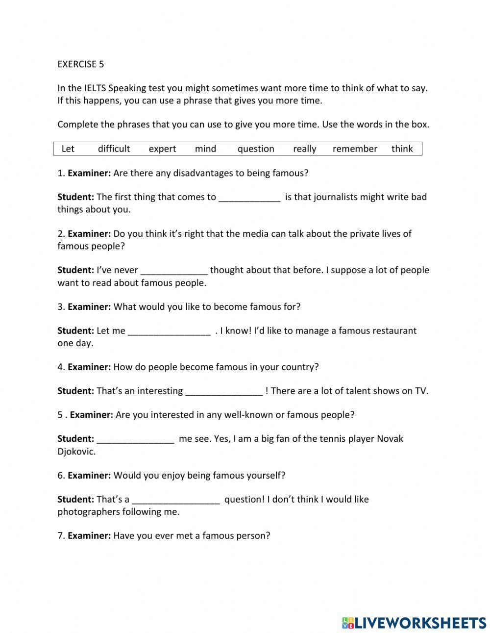 IE1, Unit 7, Speaking, Exercise 5