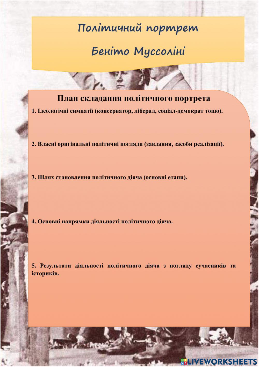 Політичний портрет Беніто Муссоліні