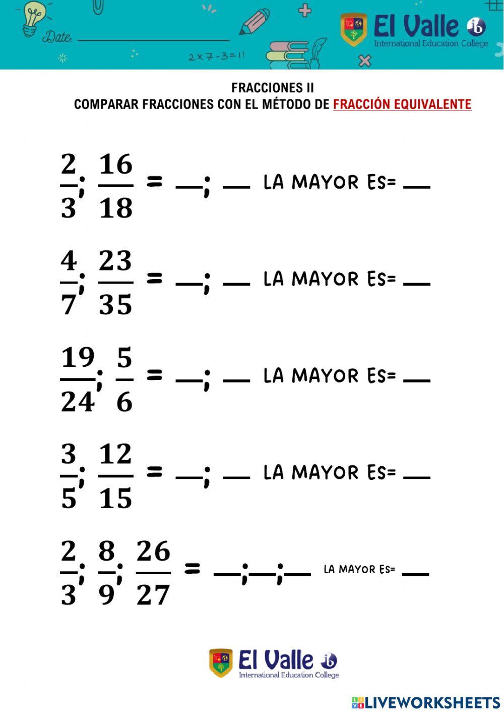 Comparar fracciones II
