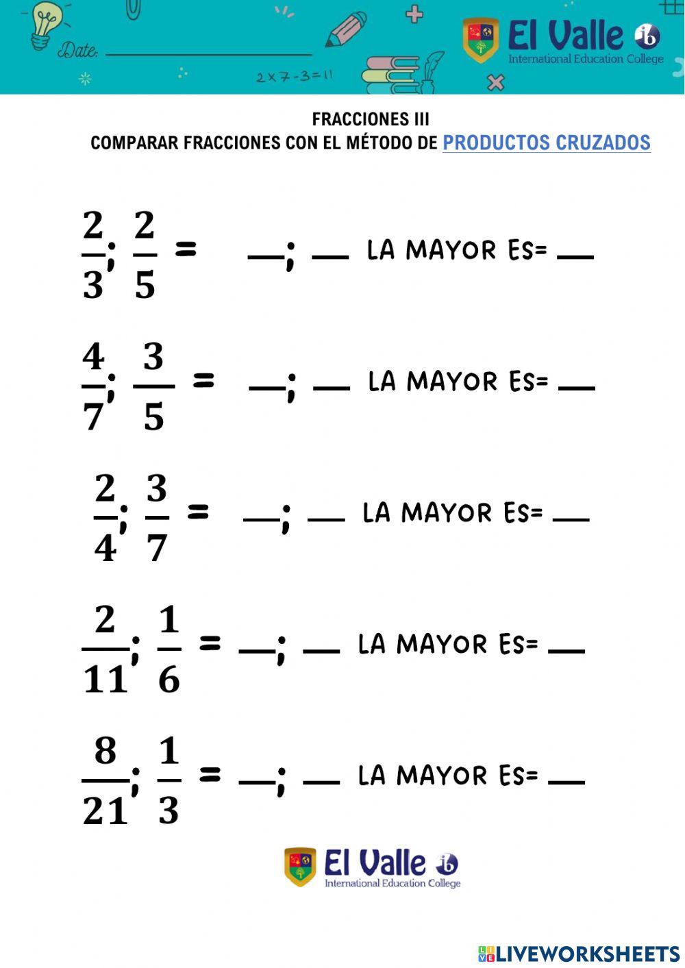 Comparar fracciones III
