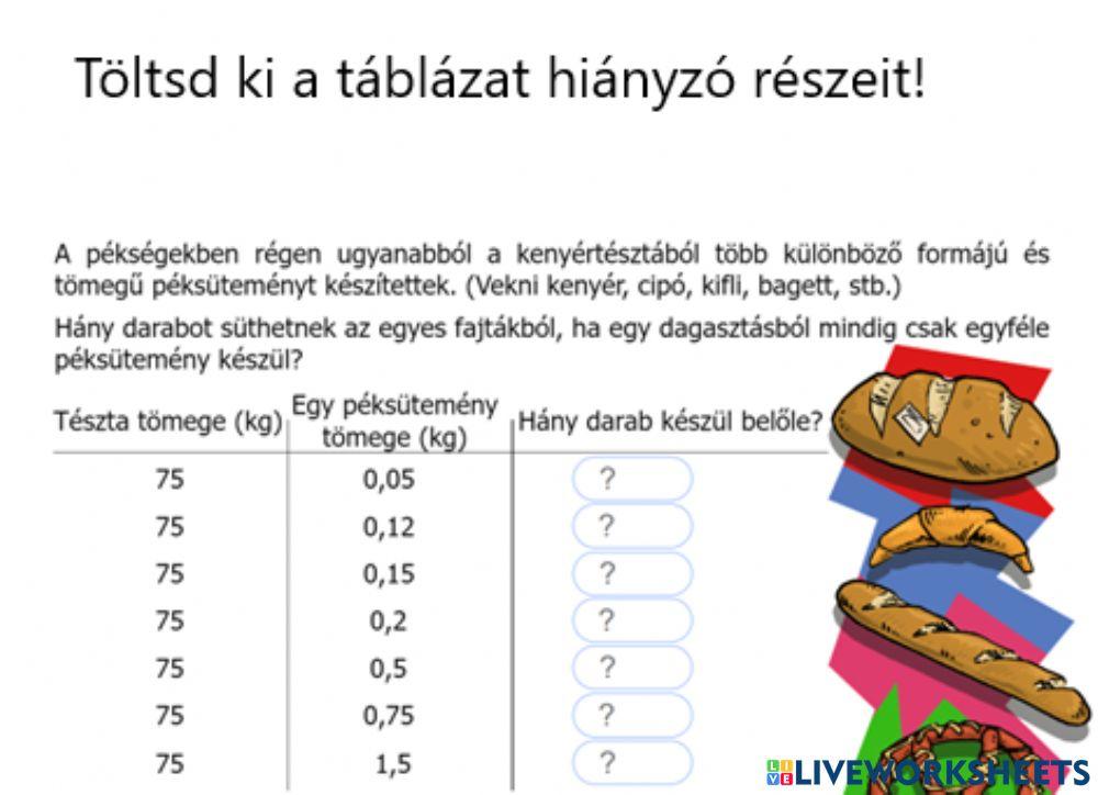 Pékségben-osztás tizedes törttel