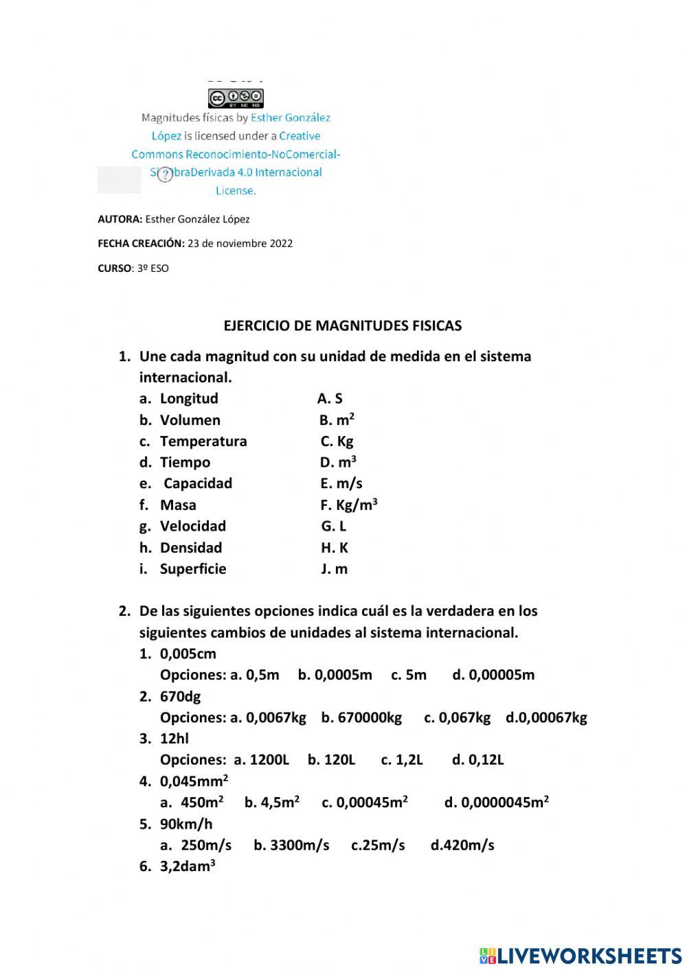 Ejercicios De Magnitudes Fisicas Worksheet Live Worksheets, 59% OFF