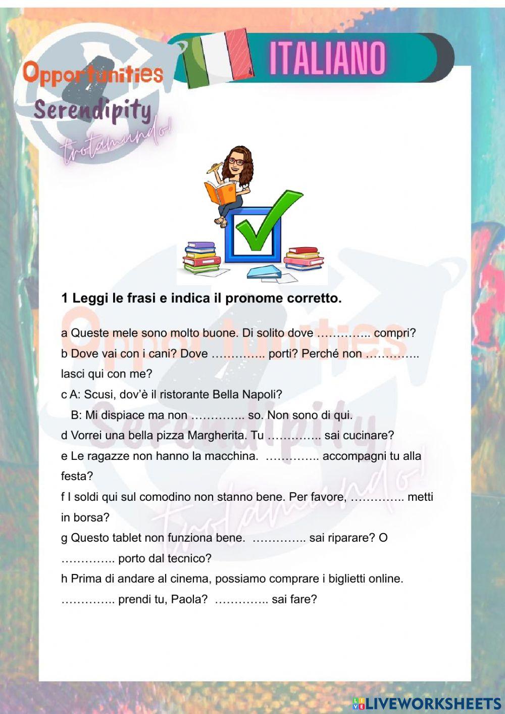 Progetto italiano, pratica su pronomi