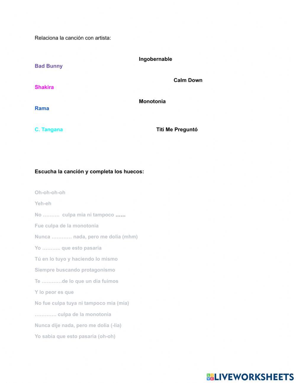 Canciones y artistas