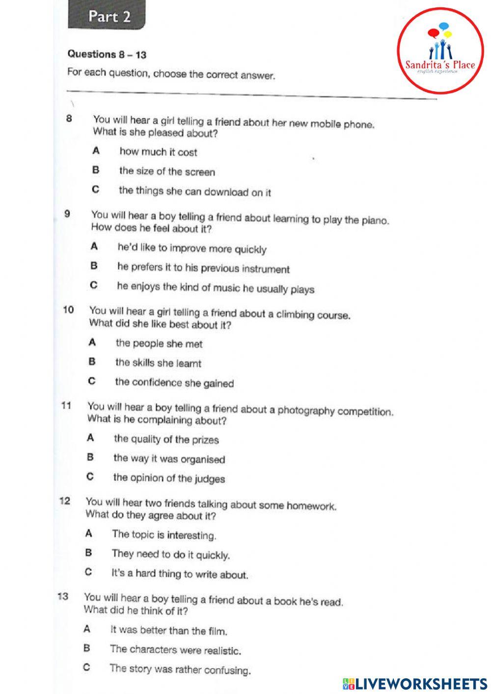 B1 Preliminary FOR SCHOOLS Practice Test Plus - TEST 2