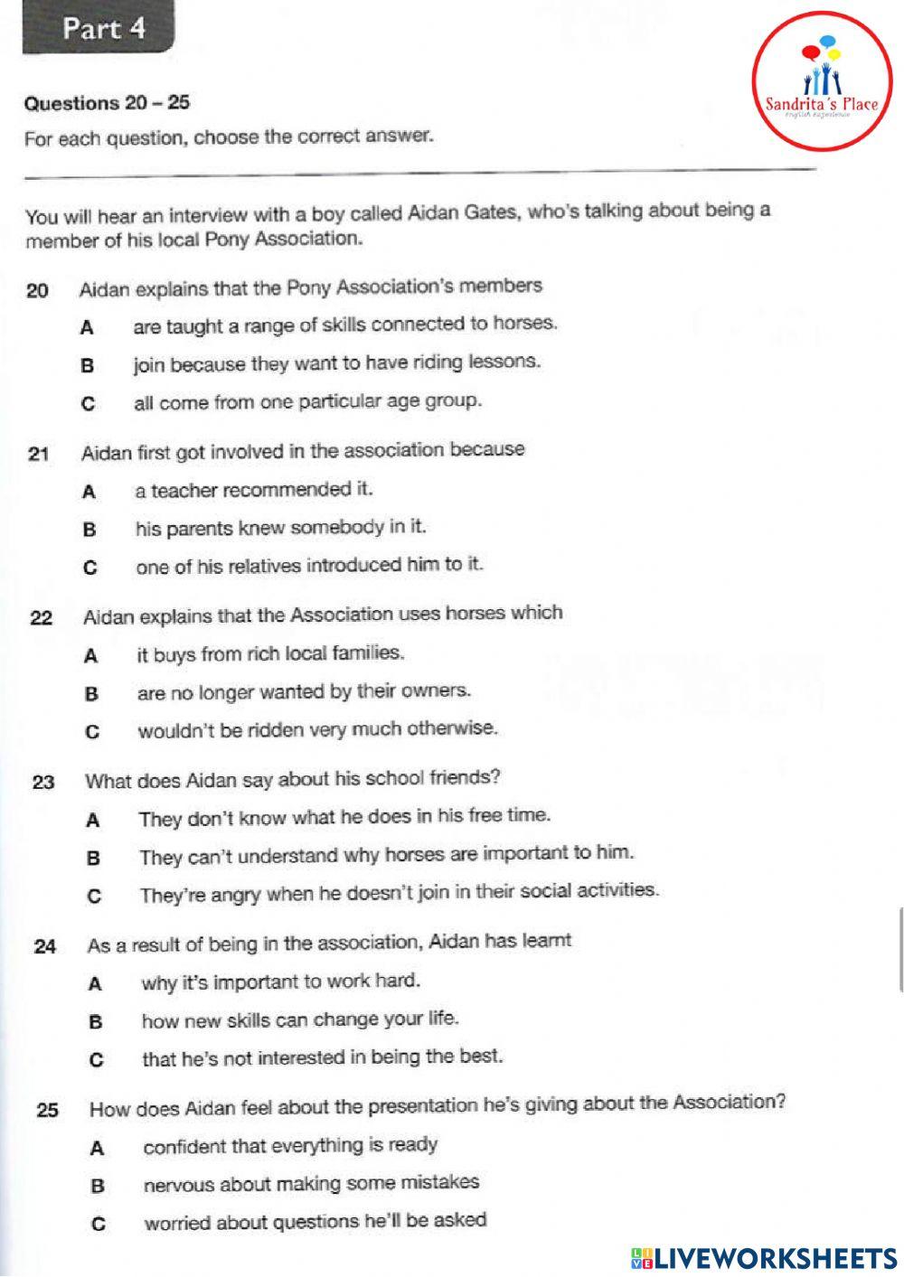 B1 Preliminary FOR SCHOOLS Practice Test Plus - TEST 6