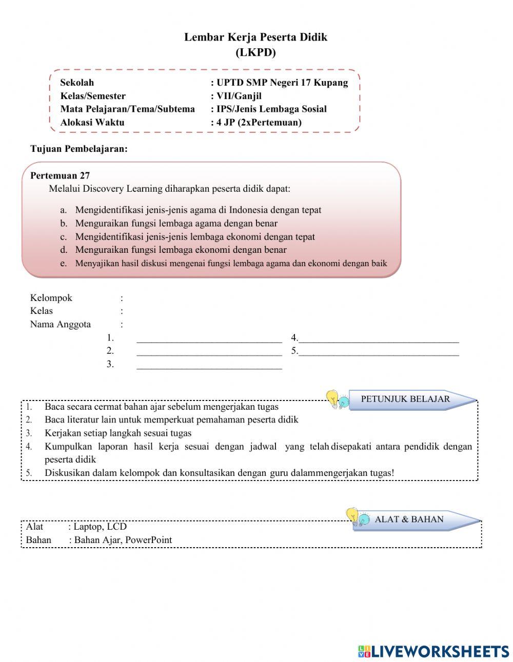 Lembaga Agama dan Lembaga Ekonomi Kelas 7
