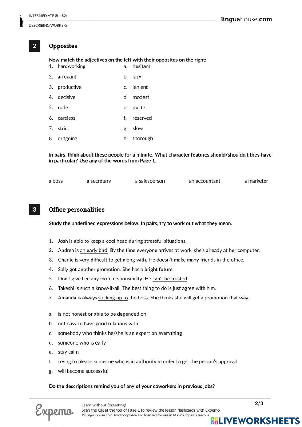 Describing Co-workers Business