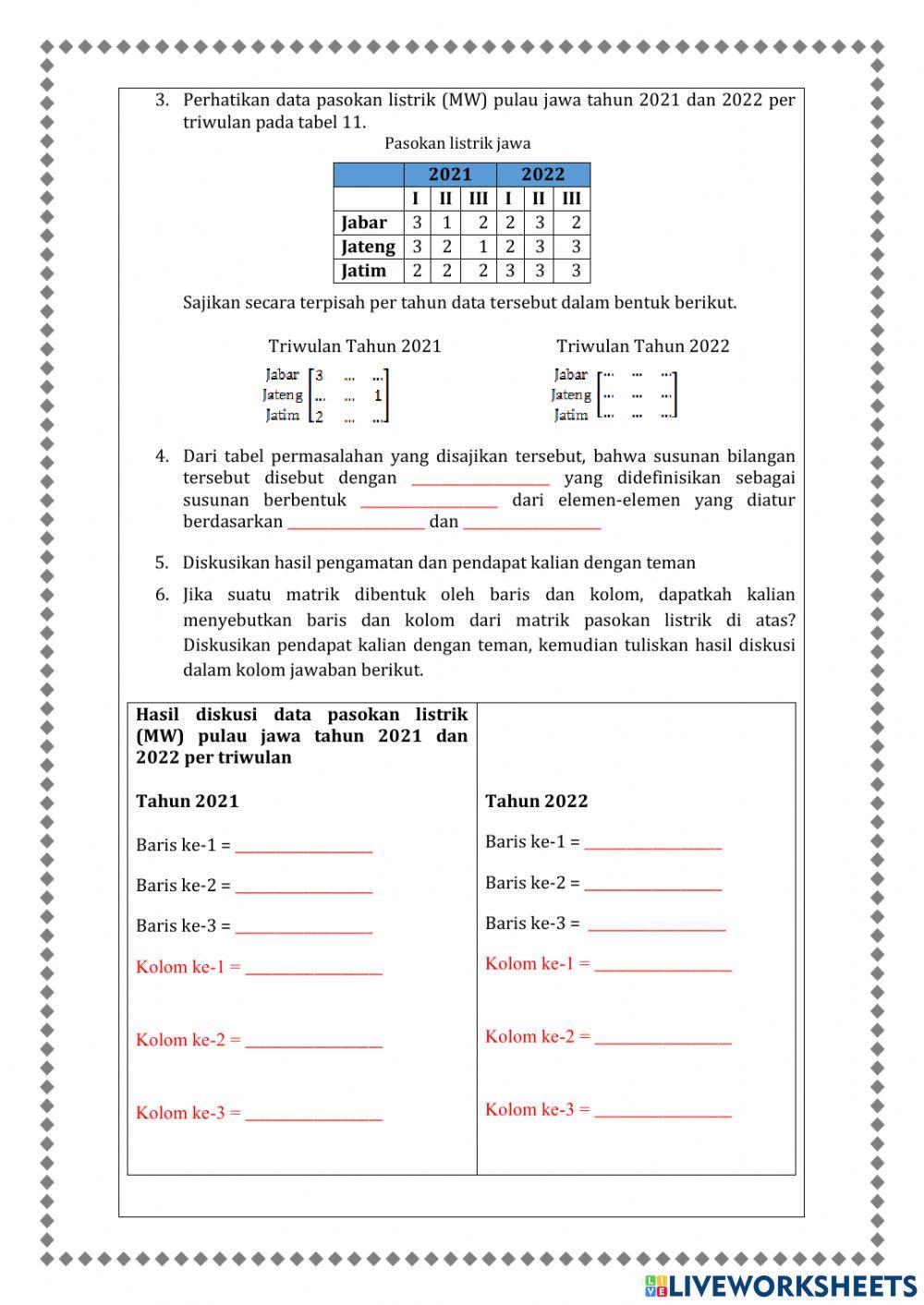 Lembar Kerja Peserta Didik Matriks ke-1