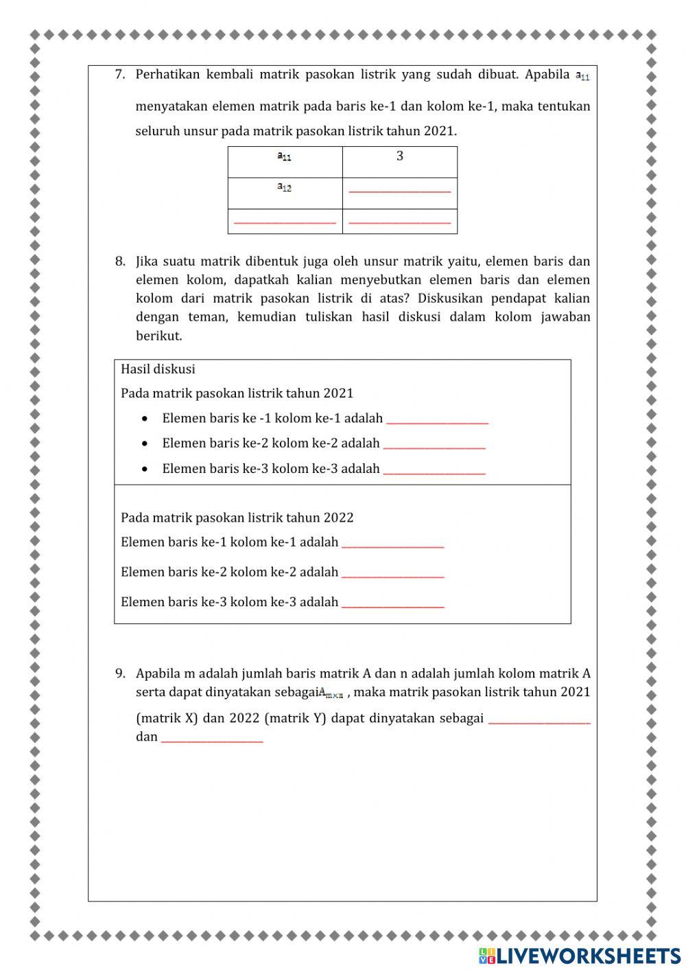 Lembar Kerja Peserta Didik Matriks ke-1