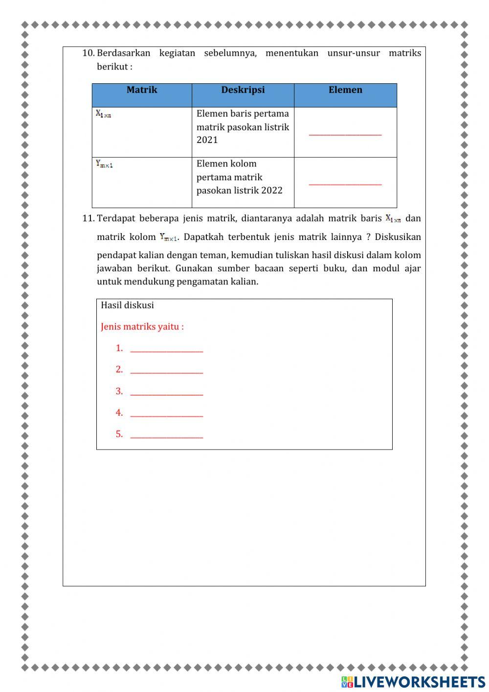Lembar Kerja Peserta Didik Matriks ke-1