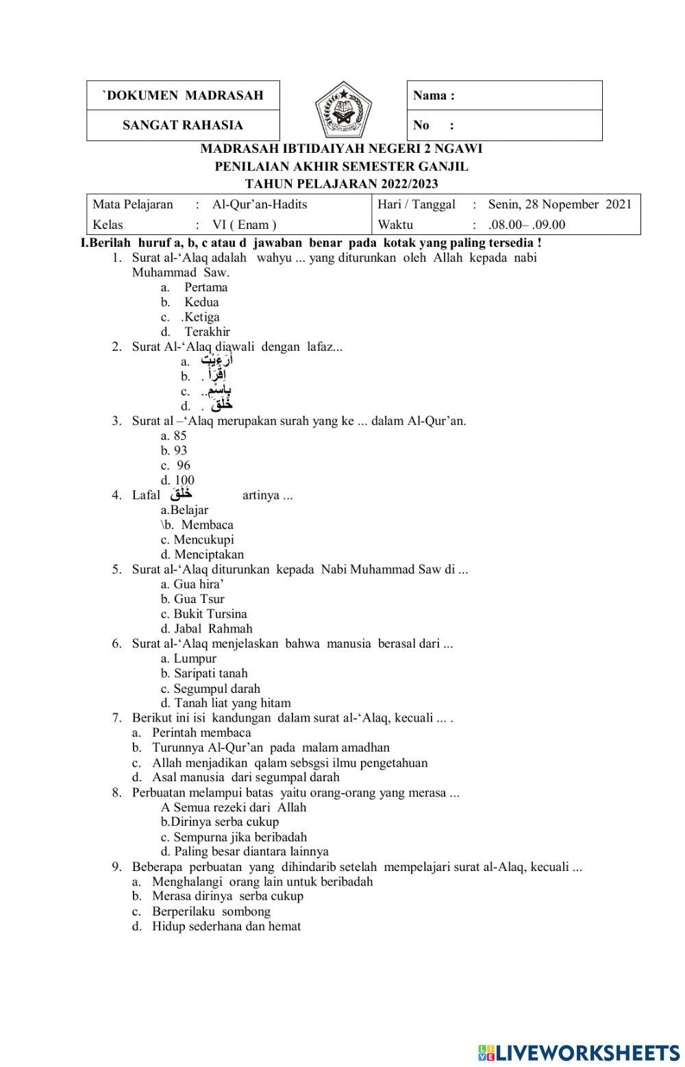 Pas qurdis kelas 6 new