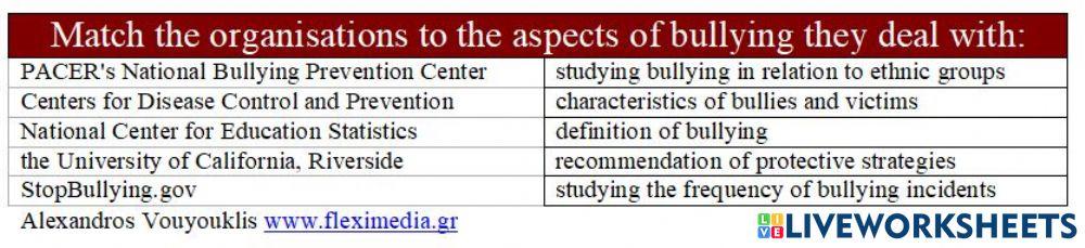 Bullying match organizations