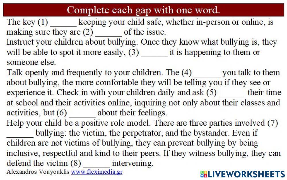 Bullying gap filling Bullying gap filling
