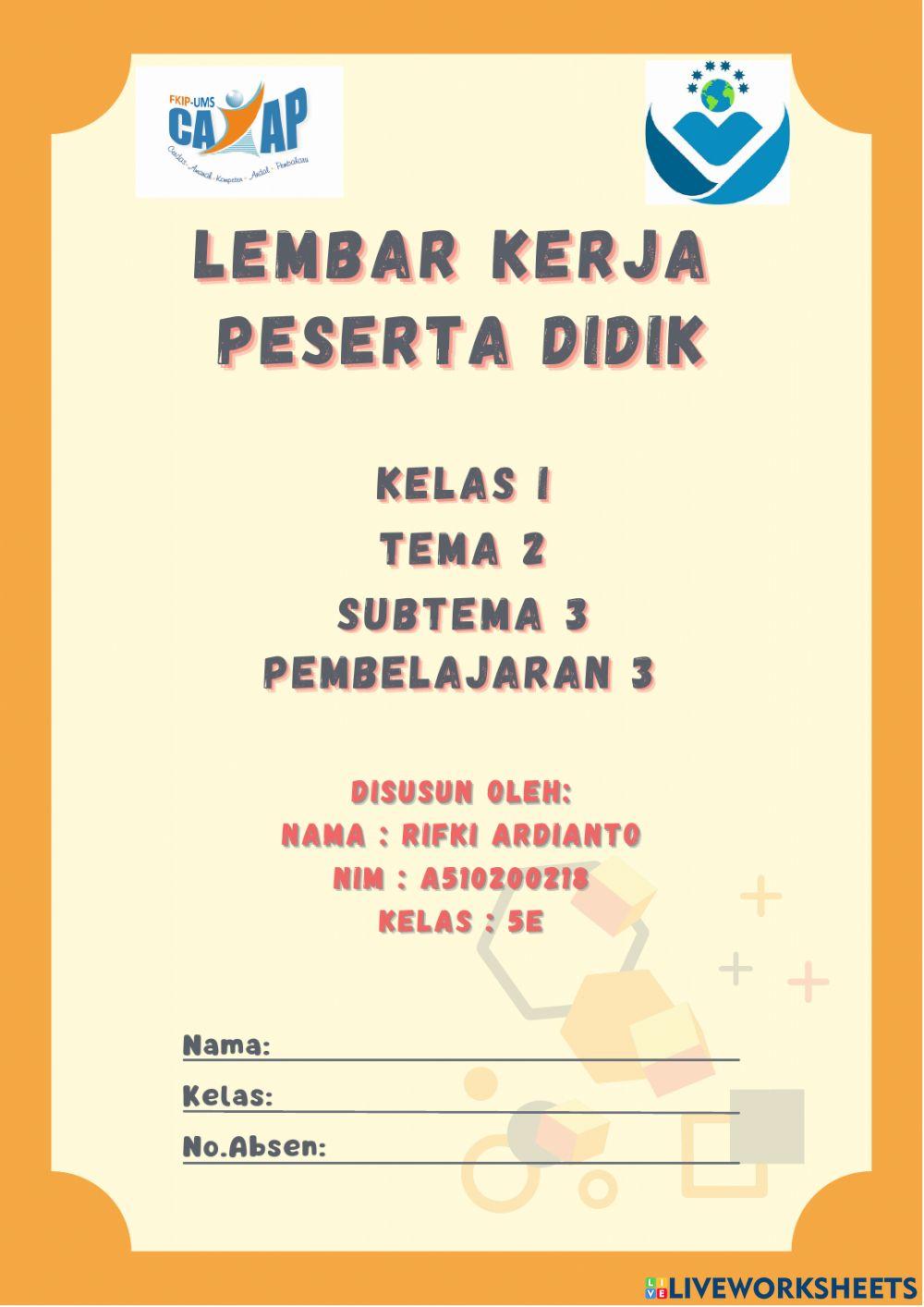 LKPD Matematika Kelas 1 Tema 2 Subtema 3 Pembelajaran 3