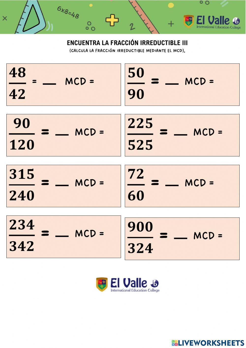 Fracción irreductible III