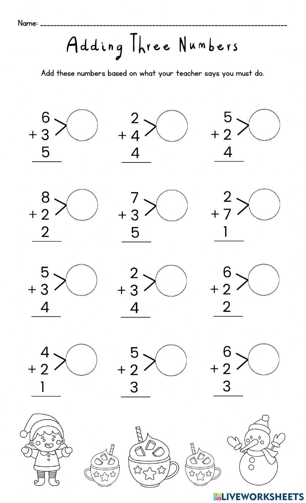 Adding three numbers activity live worksheets