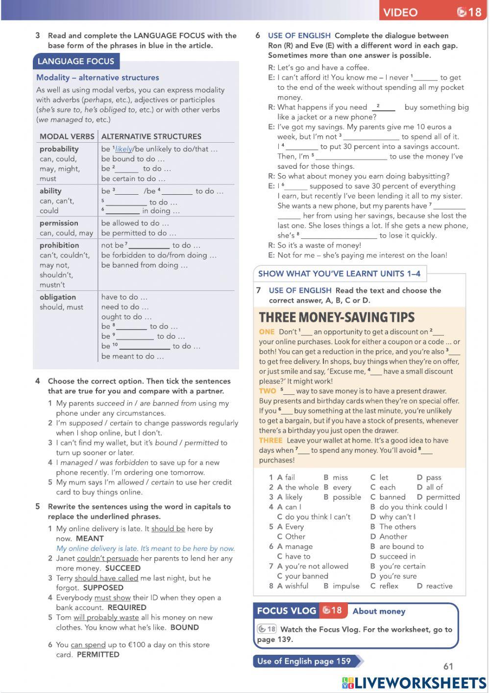 Focus 4 lesson 4 7 s b online exercise for live worksheets