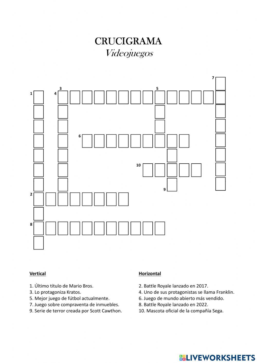Crucigrama Videojuegos