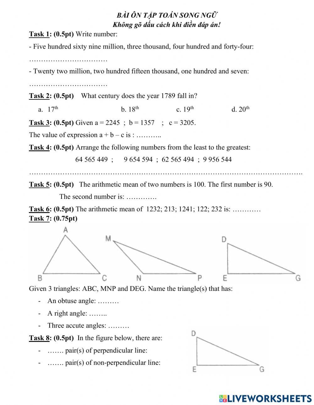 Ôn toán SN GKI lớp 4