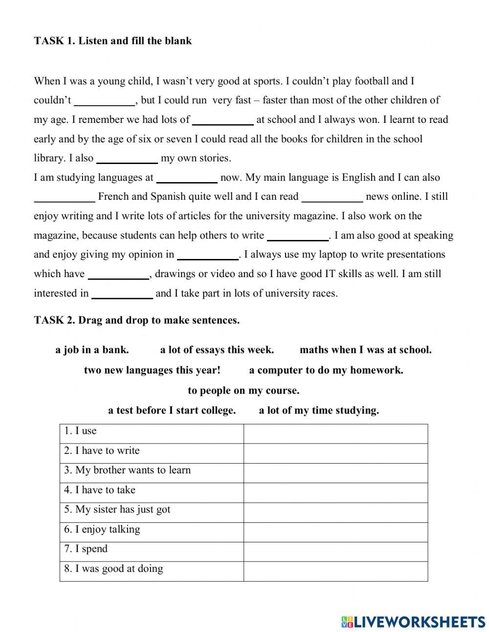 Test online exercise for 7 live worksheets