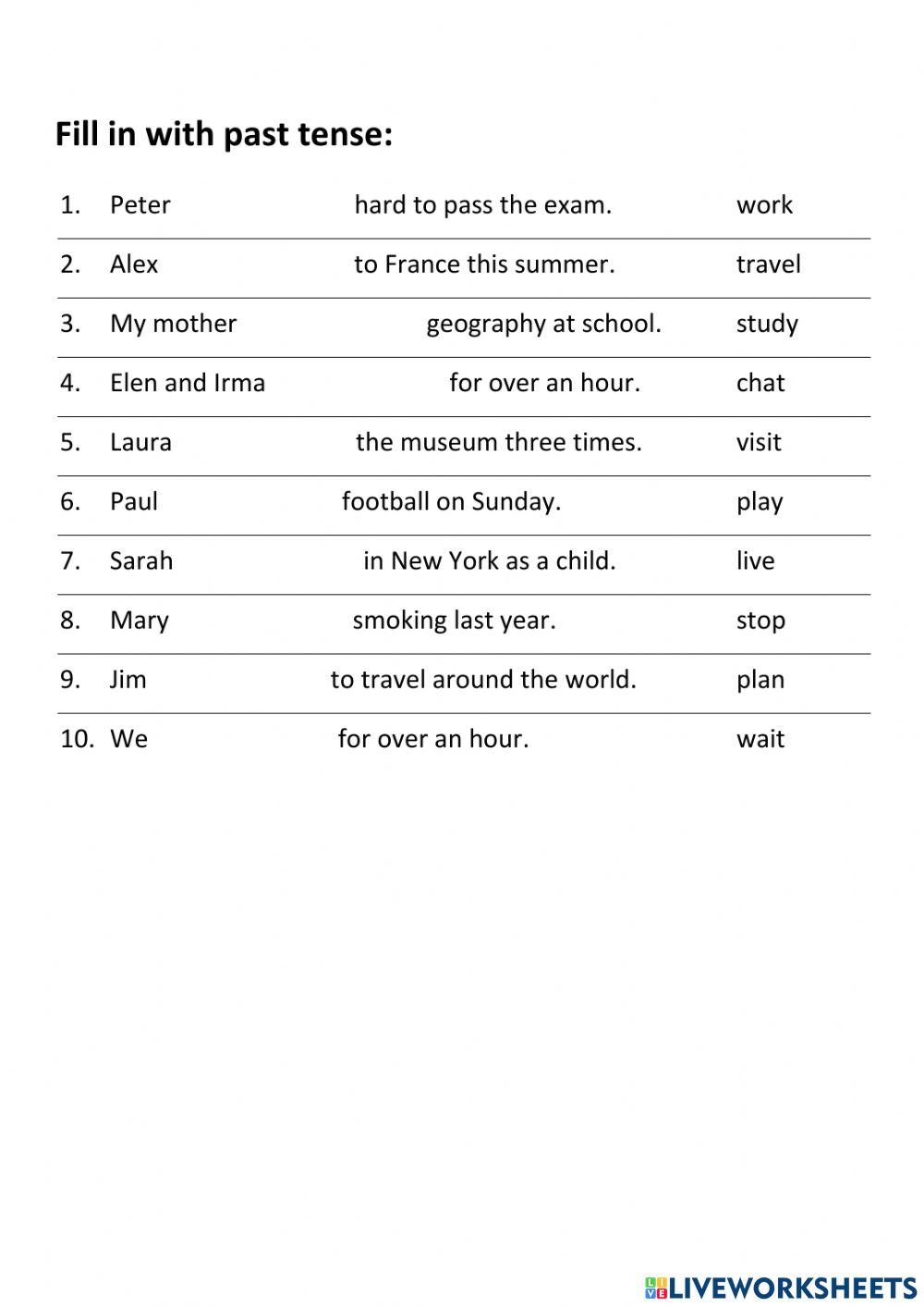 Past tense regular verbs interactive activity Live Worksheets