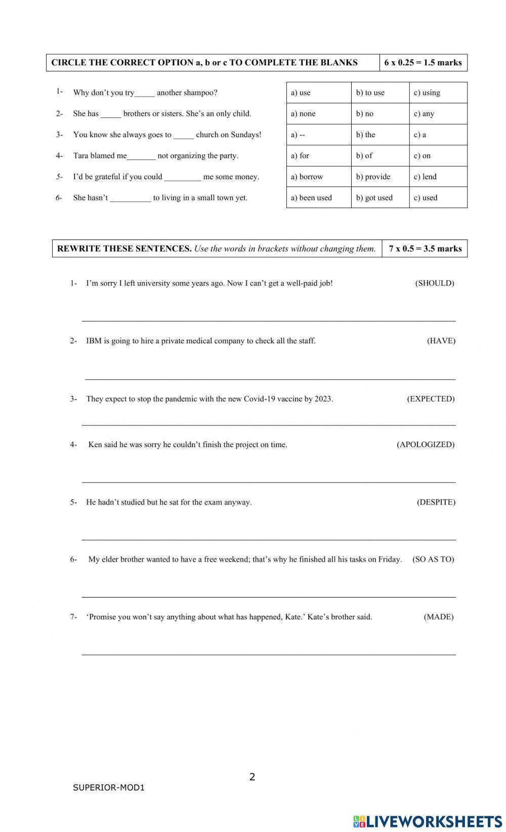 Superior Year mock exam 2022