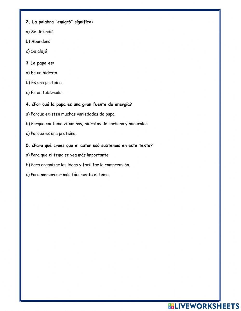Comprension lectora online exercise for 6 | Live Worksheets