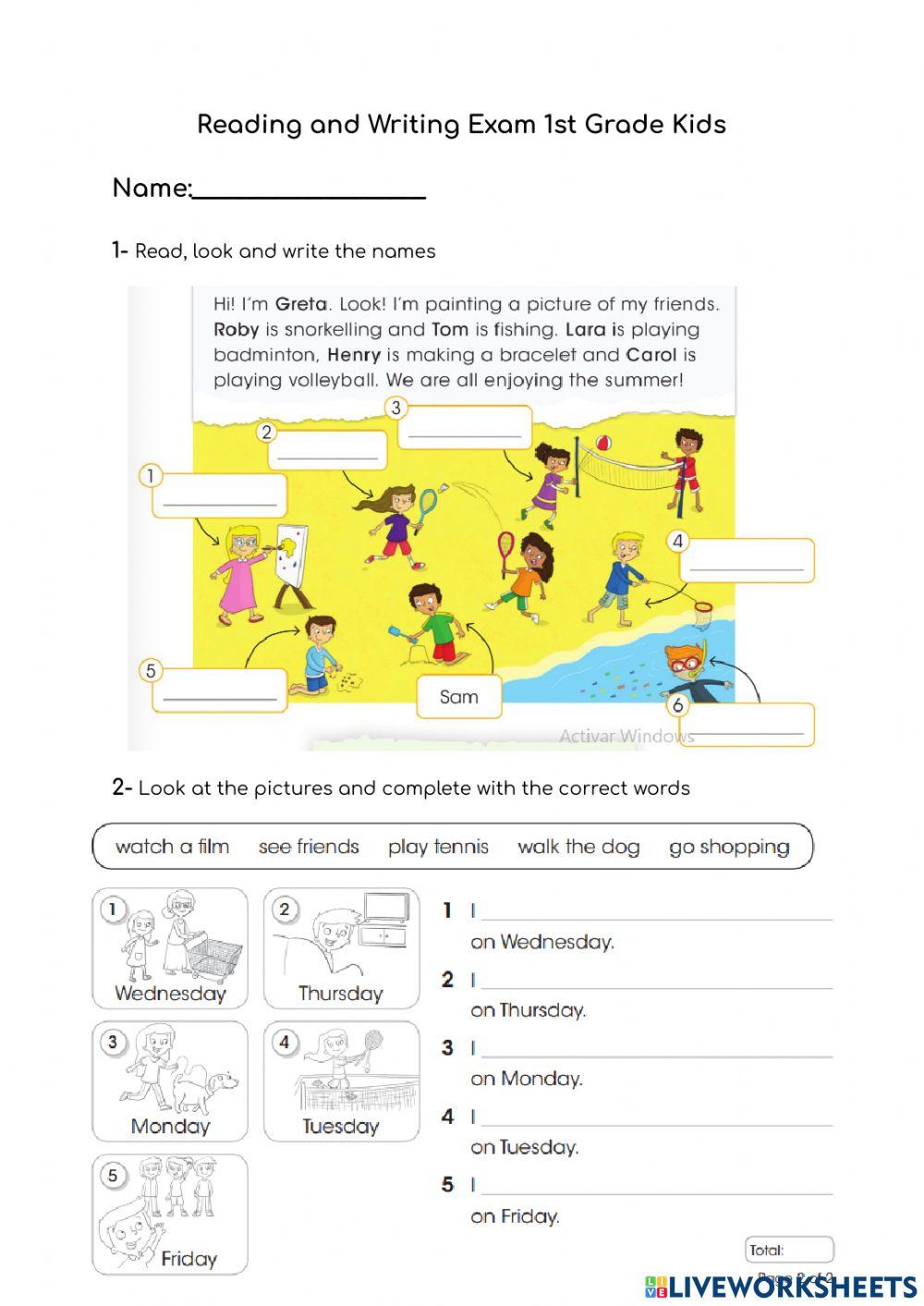 Reading and writing exam