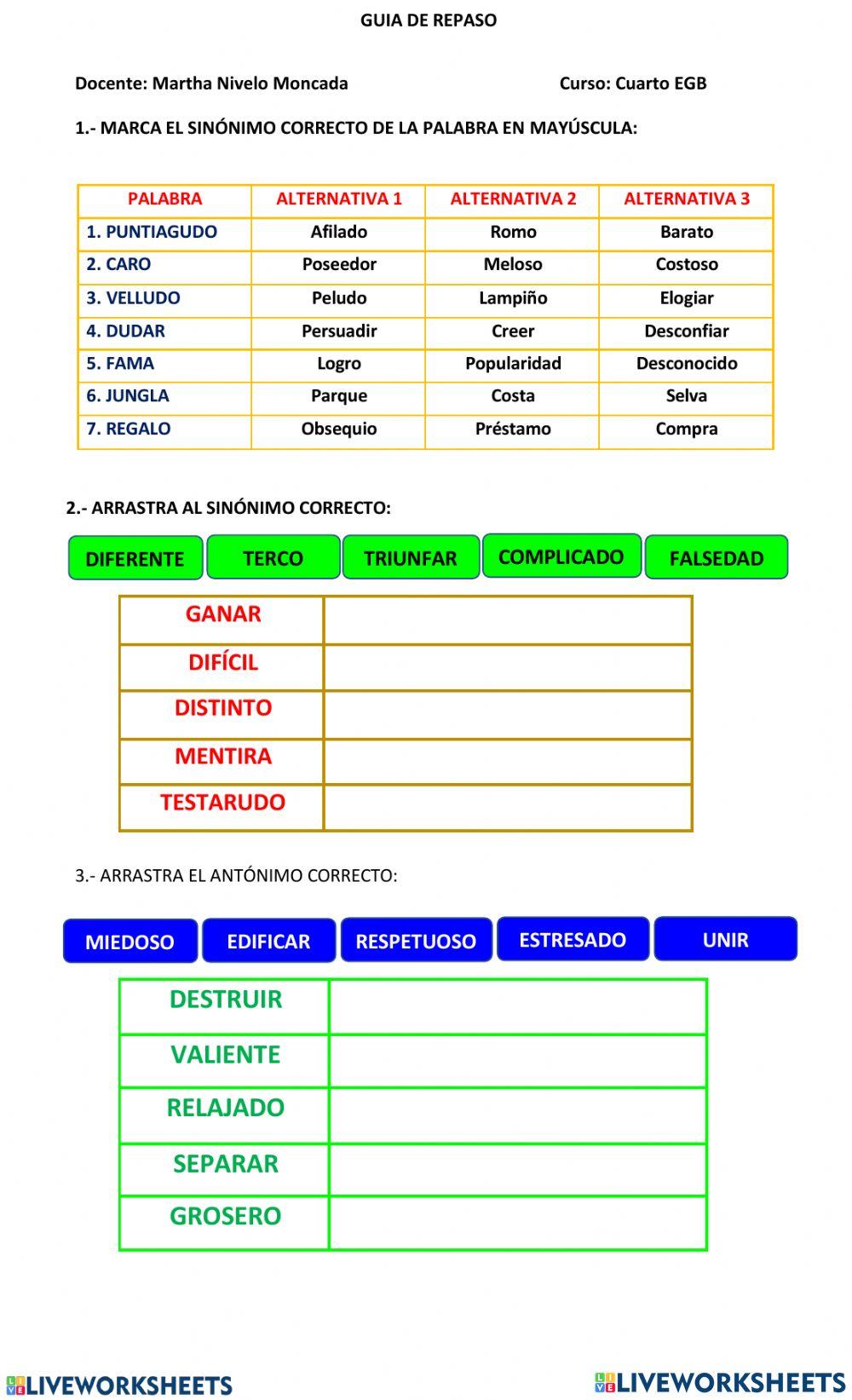 SINÓNIMOS Y ANTÓNIMOS