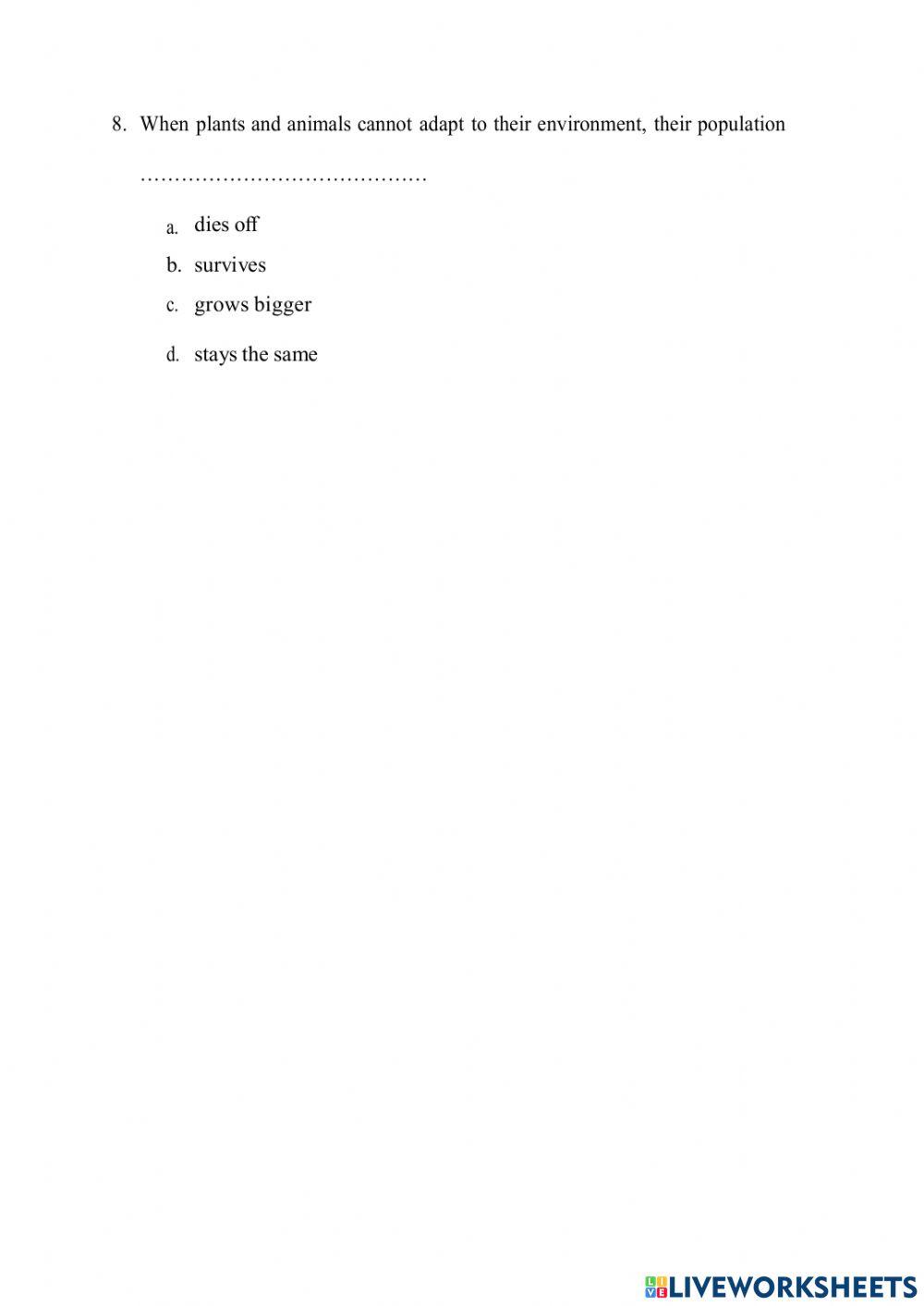 Survival Of Organisms worksheet 2