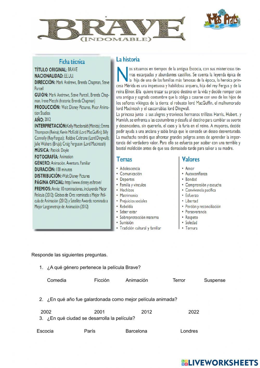 Comprensión lectora Brave