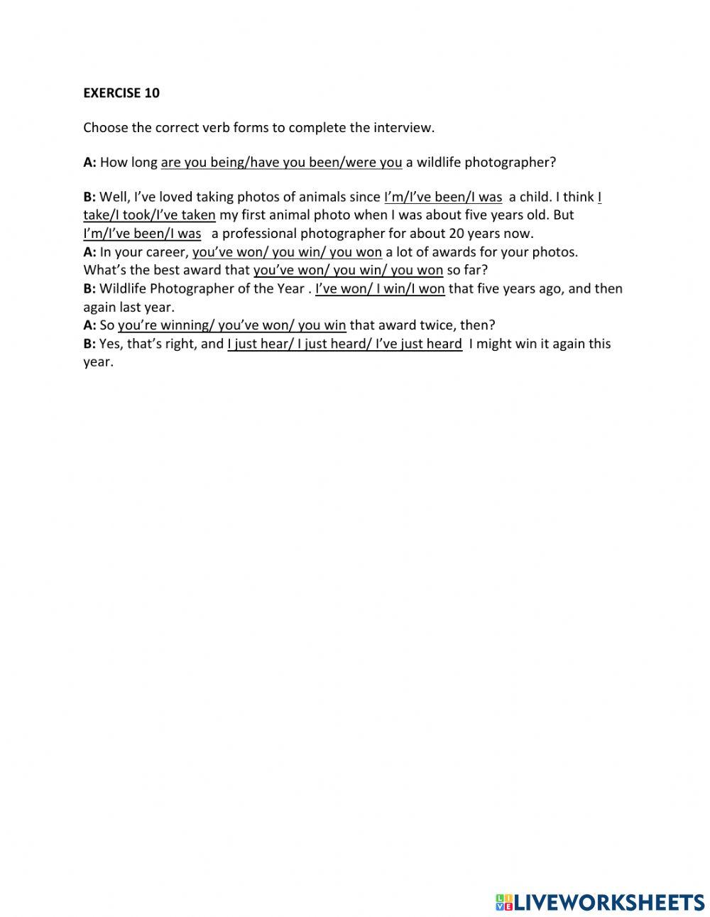 IE1, Unit 8, Vocab and Grammar, Exercise 10