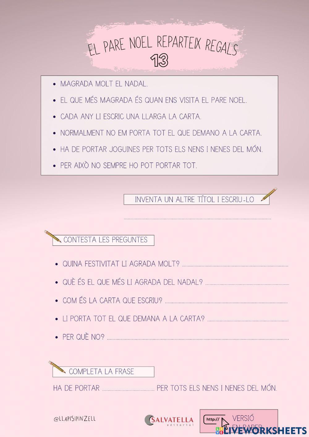 COMPRENSIÓ LECTORA 13: Pare Noel