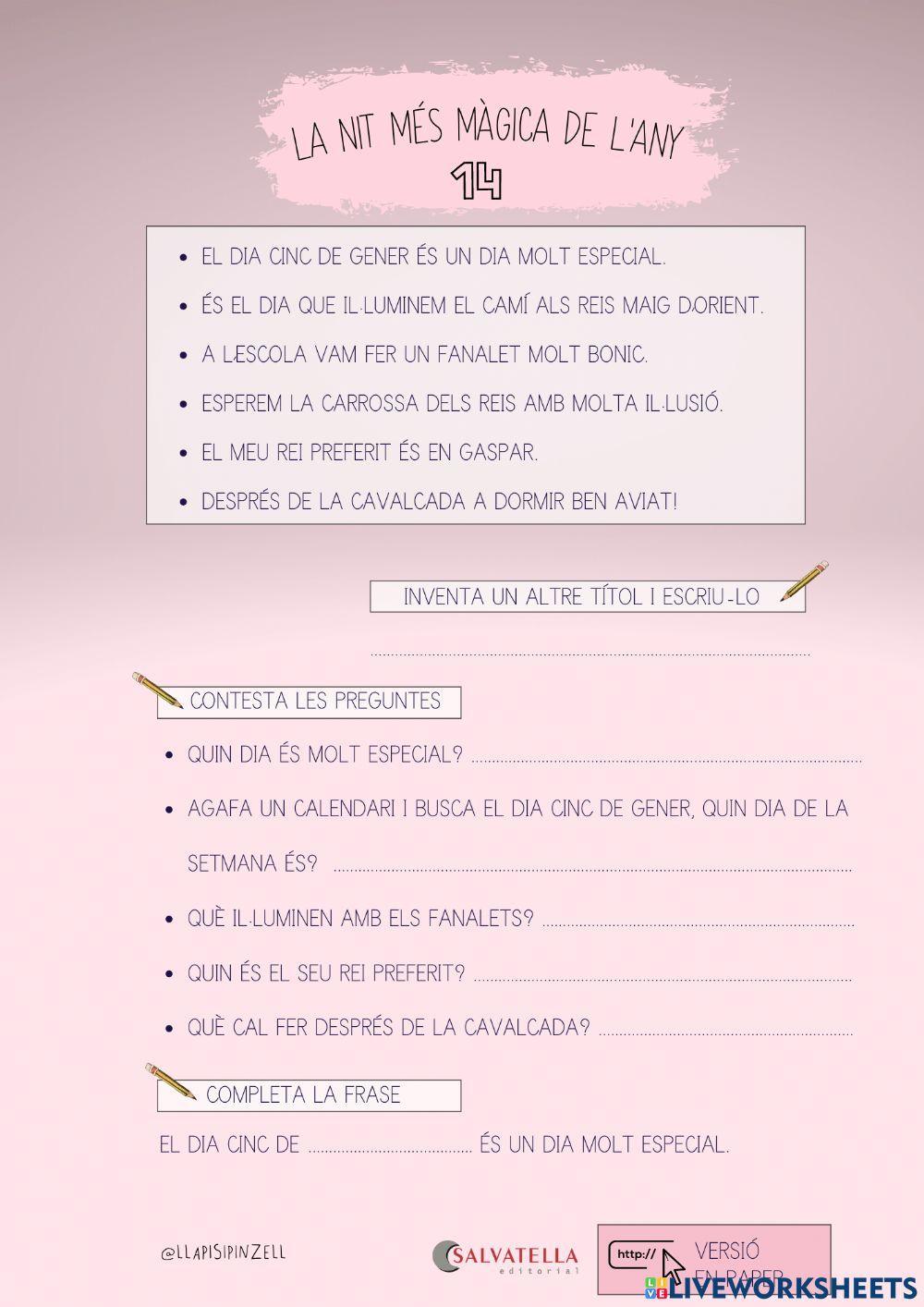 COMPRENSIÓ LECTORA 14: LA NIT MÉS MÀGICA DE L'ANY