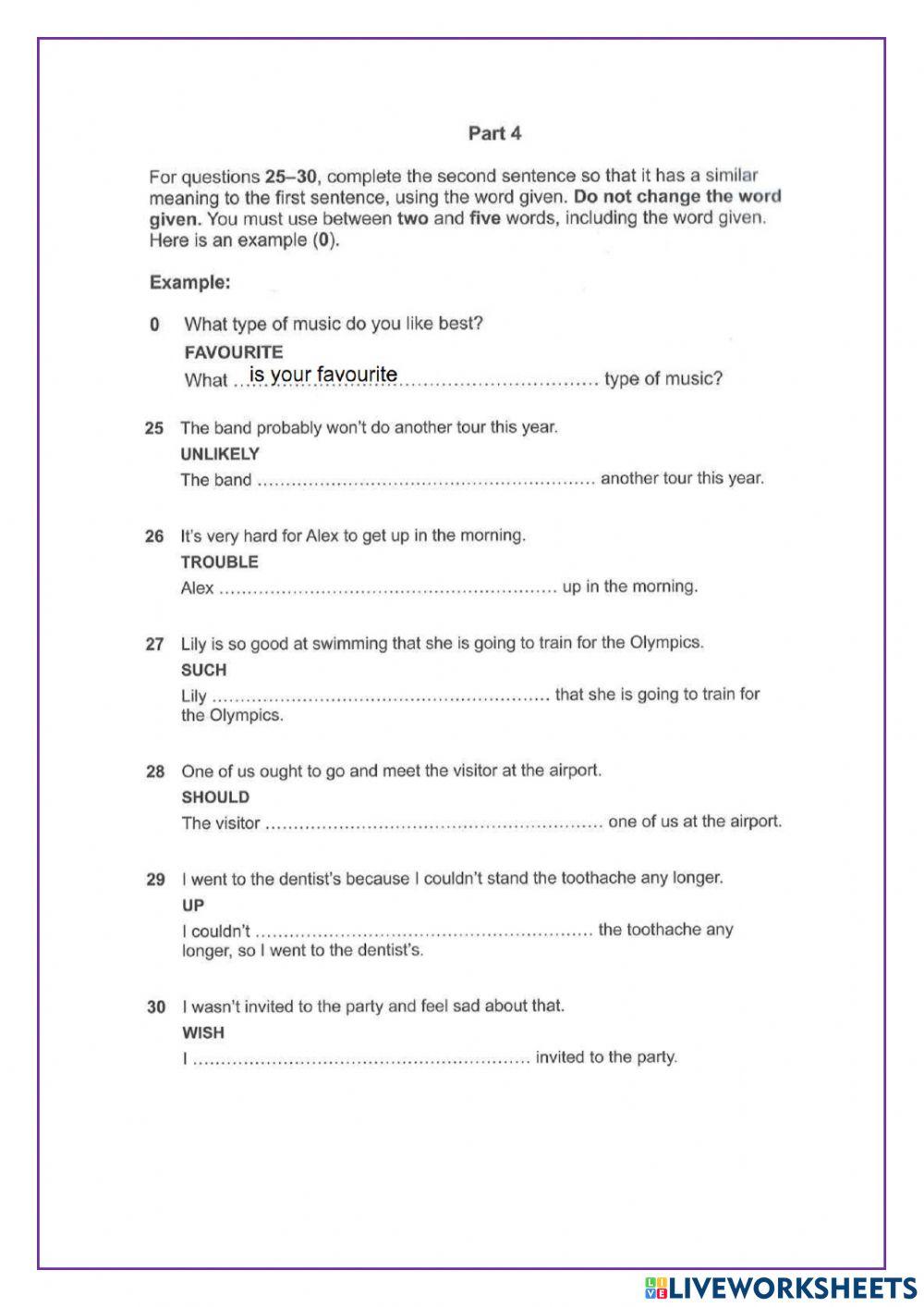 Sentence transformation 3