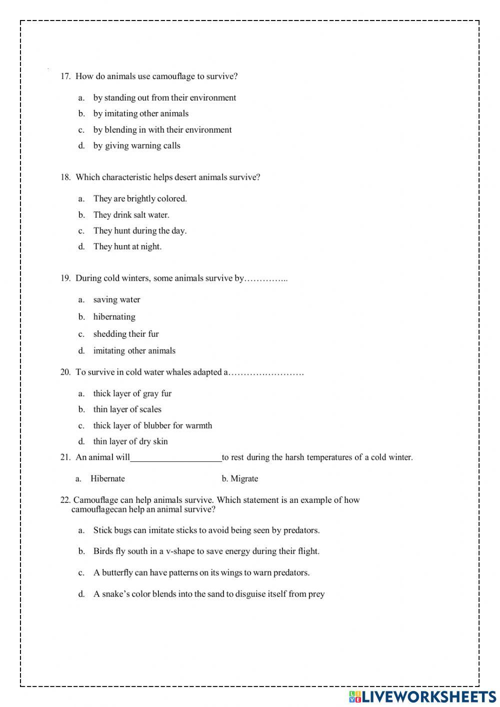 Adaptations and variations online exercise for live worksheets